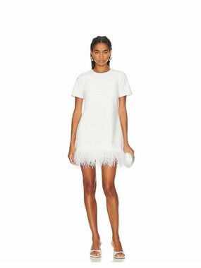 EUC Likely Marullo Short Sleeve Feather Dress in White - size 8